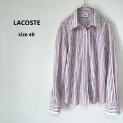 ラコステ LACOSTE 長袖シャツ ブラウス ロゴ刺繍 ストライプ ピンク