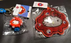 ミャクミャクなりきりキラキラレザーキーホルダ-キティと立体マスコットストラップ
