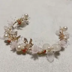 ウェディングヘッドドレス 花とパール