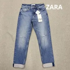 i473◯ 新品 ZARA ストレートダメージ加工 デニム 32