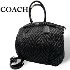 美品 COACH ハンドバッグ 2way キルティング チャーム付 レザー 黒