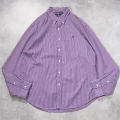 ラルフローレン ストライプシャツ 古着 ポニー 刺繍 XL 紫 白 19628