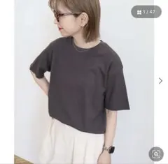 新品タグ付き　クルーネック ワッフル生地　半袖Tシャツ チャコールグレーのサムネイル