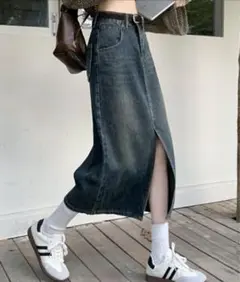 デニムロングスカート スリット入り
