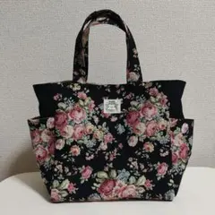 サイドポケット付きトートバッグ ヴィンテージローズ柄