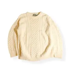 アイルランド製 アランクラフト ウールニット フィッシャーマン XL アイボリー