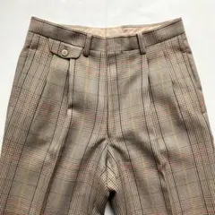 90s　タックセミワイドストレートトラウザーズ　ウール毛100%　千鳥格子　美品