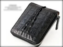 SALE★ゴダン カイマンクロコワニ革 ラウンドジッパー二つ折財布 8002BK SALE☆ゴダン カイマンクロコワニ革 ラウンドジッパー二つ折財布