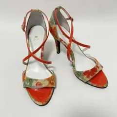 DIANA ダイアナ ストラップサンダル 花柄 オレンジ ヒール 23.5日本製