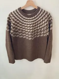 【美品】BEAMS ノルディック柄 クルーネックニット ブラウン
