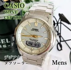 良品 CASIO メンズ腕時計ウェーブセプター ゴールド 電波ソーラー デジアナ