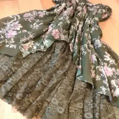 フラワープリント フレアスカート オリーブグリーン