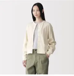 無印良品　ワッフル編みクルーネック長袖カーディガン 婦人Ｌ・生成　MUJI