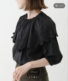 【即決限定金額】Spick & Span 刺繍ビッグカラーブラウス 半袖のサムネイル