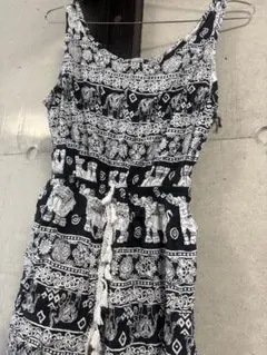 エスニック柄 キャミワンピース 黒白