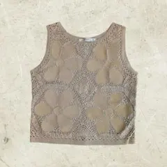 90s Vintage 本革 花柄モチーフ　ベスト　クロシェ編み　ボヘミアン系のサムネイル