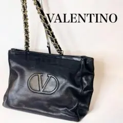 VALENTINO レザー チェーン トートバッグ ブラックのサムネイル
