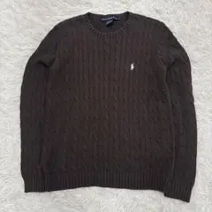 美品✨ラルフローレンスポーツ　ケーブルニット　ブラウン　ポニー刺繍　綿　XL