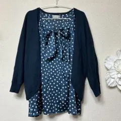 アリスバーリーL ドットチュニックカーディガン　アンサンブル　L13号　紺　美品