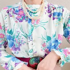 70s70年ヴィンテージ花柄ブラウス