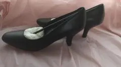 Refrexブラック スクエアトゥ パンプス 25.5cm