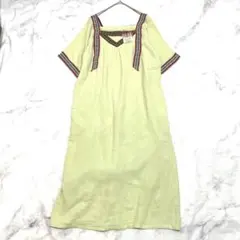 新品タグ付き チチカカ 刺繍 テープラインワンピース きれい色 黄緑 コットン