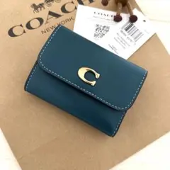 ✨ 新品 COACH コーチ　三つ折り財布　グリーン　ミニウォレット