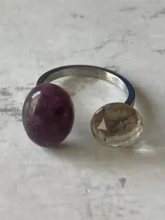 お値打ち✳︎天然石◉フォークリング　レピドライト　フリーサイズ◉指輪