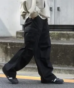 t*o様 ワイドカーゴパンツ ブラック メンズ ストリート カジュアル Lサイズのサムネイル