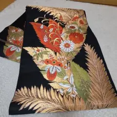 華やかな花柄 袋帯 黒地