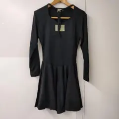 F【タグ付き】黒　長袖　ミニワンピース　日本製