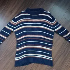 ストライプ ニットセーター 長袖Mサイズ