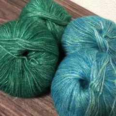 グリッターラメモヘアヤーン4玉 グリーン ブルー