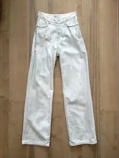 【ZARA】 ザラ ホワイト シルバー メタリック ストレートデニム EU 32