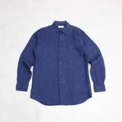 【極美品】メンズM　ユニクロ　プレミアムリネン　ストライプ　シャツ