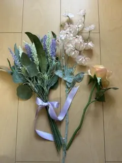 【バラ売り可】くすみカラーの造花 ラベンダー・バラ・スイートピーの造花