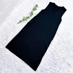 GU ジーユー ニットワンピース(L) Vネック ロング丈 スリット 黒系