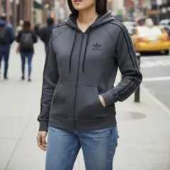 美品　adidas 3ストライプ　ジッパーパーカー グレー