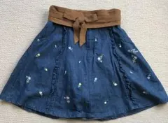 メゾピアノジュニアL 160 cm刺繍　デニムスカート　インナーパンツベルト付き