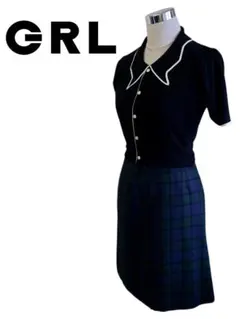 【GRL】 グレイル ウエーブ襟付き バイカラー半袖ニットトップス