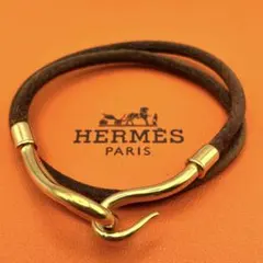 良品 エルメス ジャンボ ブレスレット 2連 編み込み 黒 ブラック