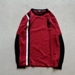 00s polo by ralph lauren レイヤード ロンt 赤 黒 - メルカリ