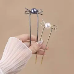 メタルUピン 髪かんざし　ヘアピン　ヘアアクセ 大人シンプル　2点セット