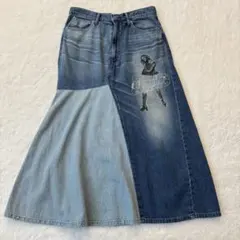 ヒステリックグラマー　VIXEN GIRL刺繍　スクラッチデニムスカート　M