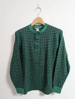 80s　USA製　LLBean　ヘンリーネック　カットソー　グリーン　チェック