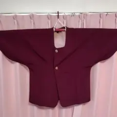 【昭和レトロ】道行？ボタン付羽織☆ワインレッド☆内ポケット付☆リメイク素材