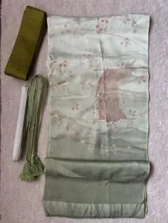 緑の帯揚げ帯締め伊達襟　3点セット