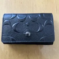 COACH シグネチャー キーケース ブラック 5連 リング付き