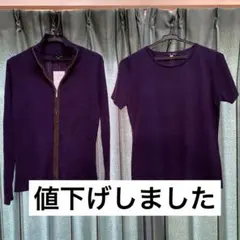 紫色リブ編み長袖セーターと半袖トップスセット