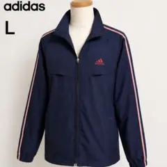 adidasナイロンジャケットLネイビー clima365ロゴ刺繍ジップアップ